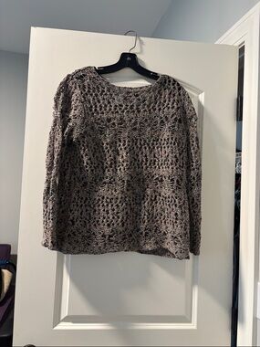 Soft Surroundings Open-Knit Crewneck Sweater in Taupe Mix
